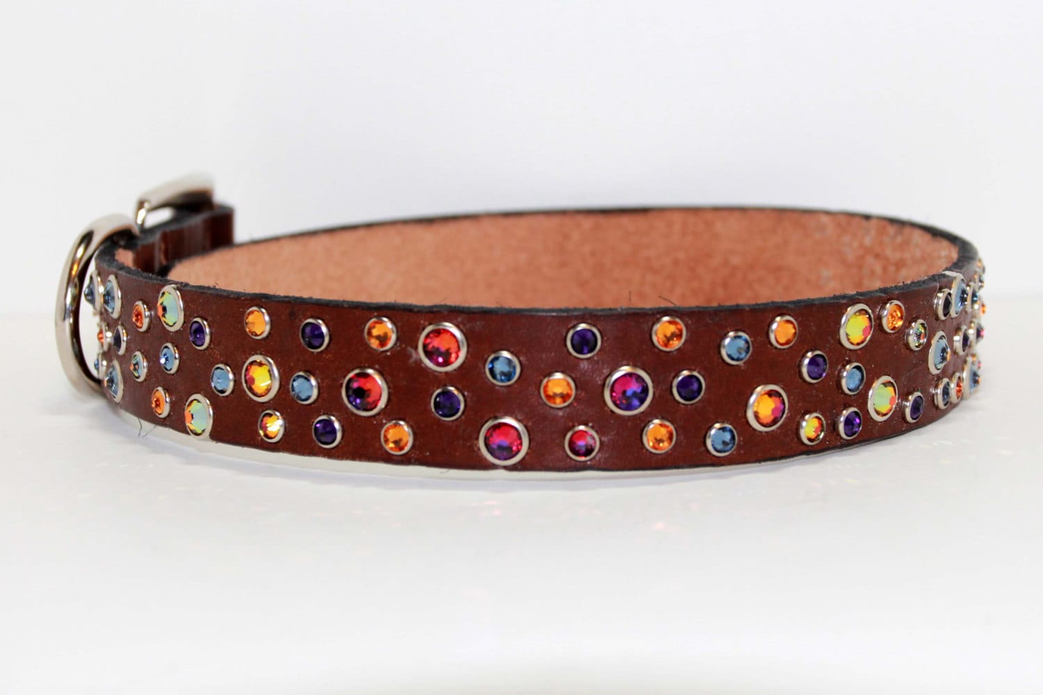 Leather Dog Collar with Swarovski Crystal volcano Rhinestone