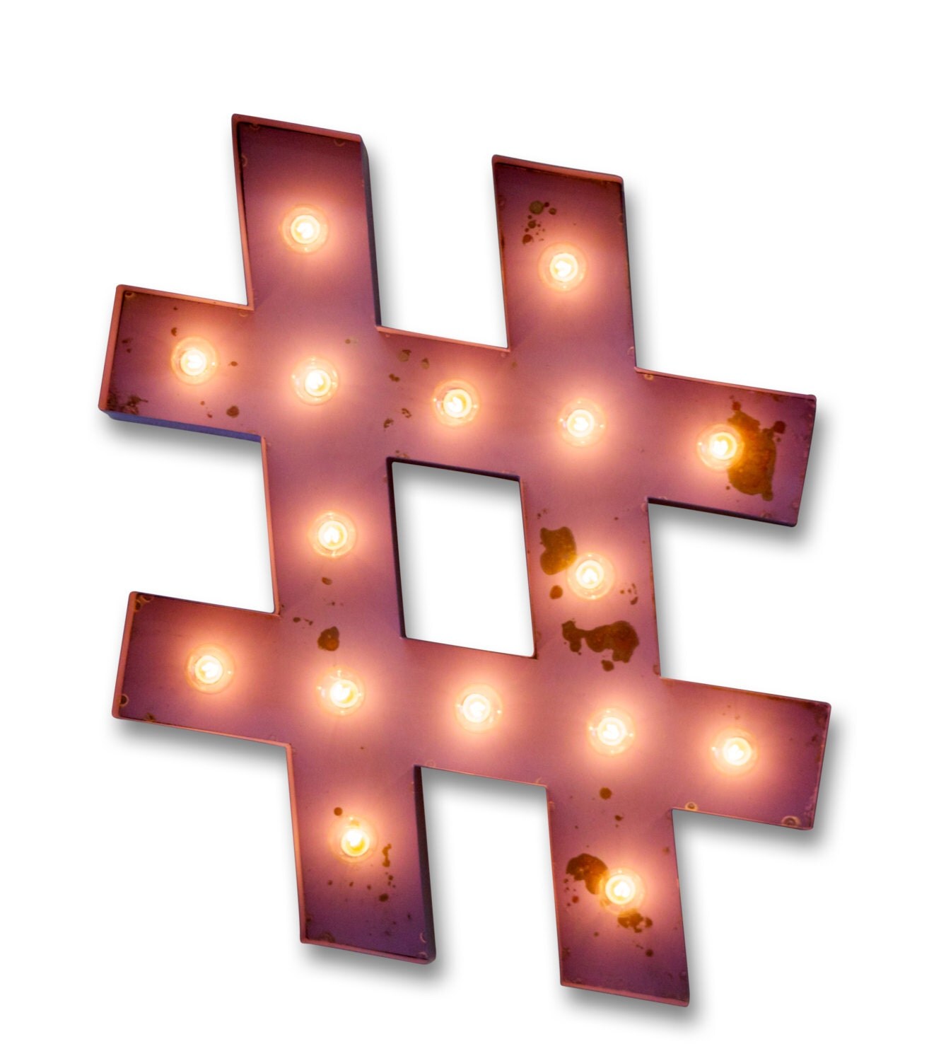 Large Metal Hashtag Marquee Vintage Inspired. Letter Numbers