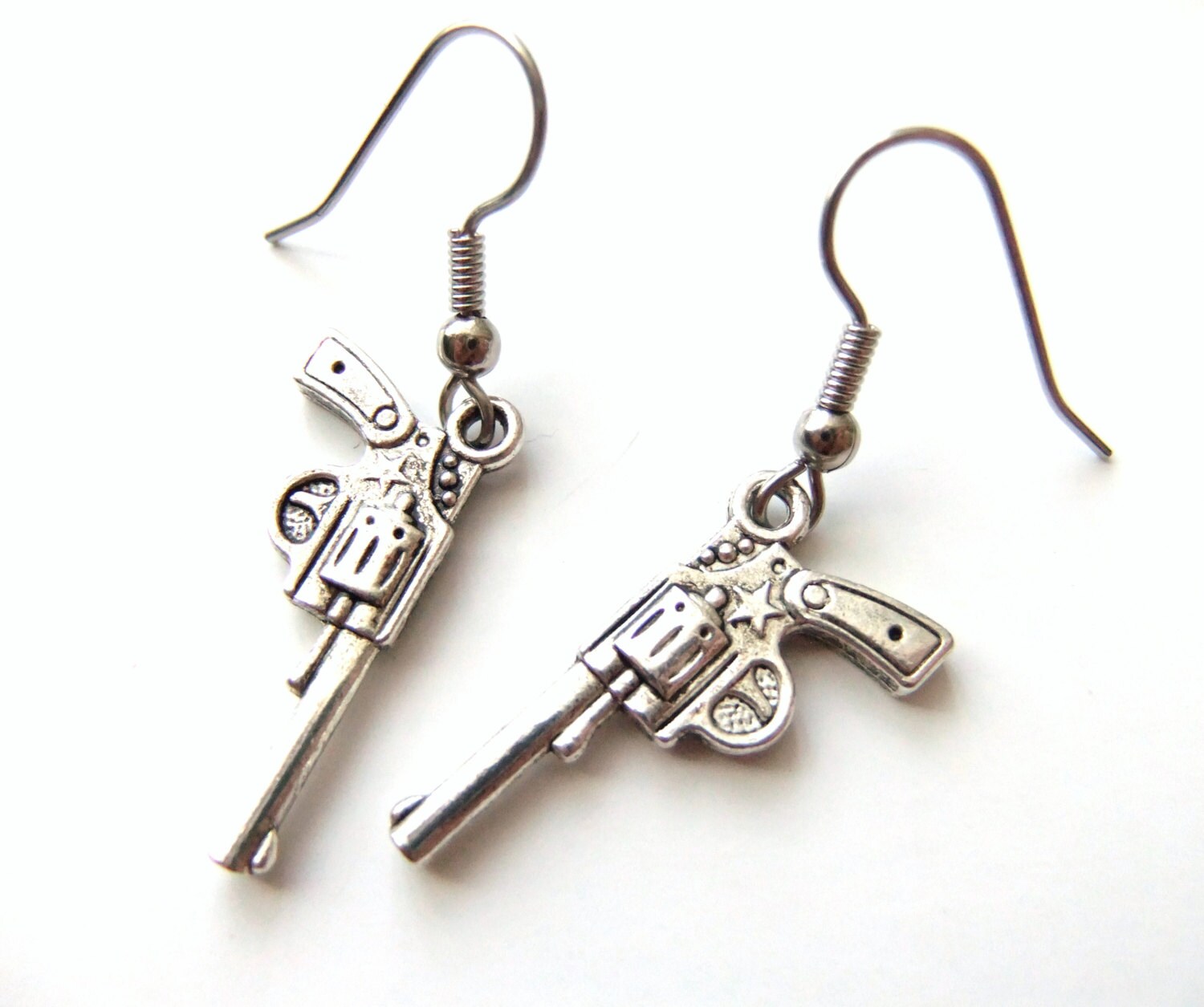 Silver Revolver Earrings Pistol Gun Jewelry Gun Earring