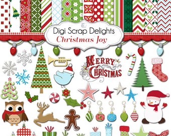 Christmas Clip Art Digital Scrapbook Kit Papers Snowman, Reindeer, Cards, TpT, Instant Download