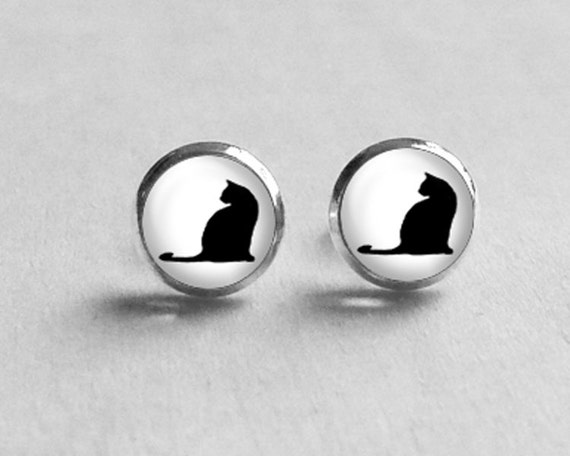 Black Cat Earrings Cat Lover Gift Stud Earrings by petiteVanilla
