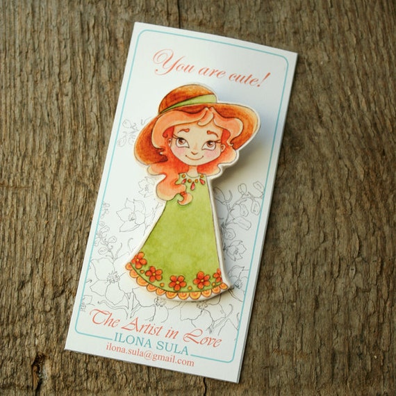 Items similar to Clay Brooch, Art Brooch, Girl Brooch, cute