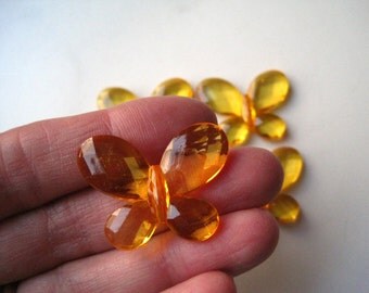 Orange Butterfly Bead, 4 Necklace Pendants, Translucent Beads, 20mm x 30mm, Faceted Beads, Acrylic Beads