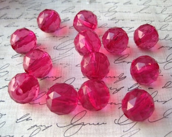 Pink Faceted Beads, 16mm Hot Pink Faceted Beads, 10 pcs, Translucent Beads, Gumball Beads, Bubblegum Bead