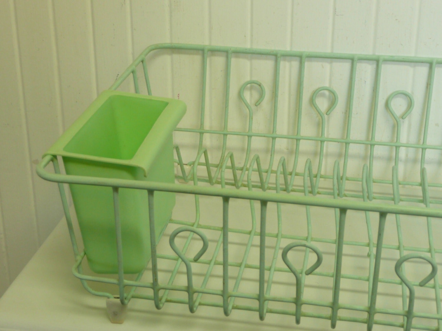 RARE MINT GREEN Vintage Dish Rack with Silverware Caddy