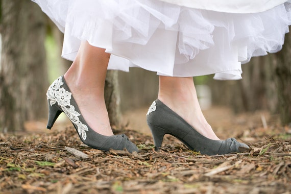 low heel grey wedding shoes