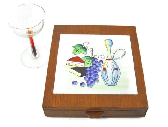 Mid w/ Drawer board Wine Board cheese Tile Century drawer Eames â€¢ knife   and  Cheese Retro