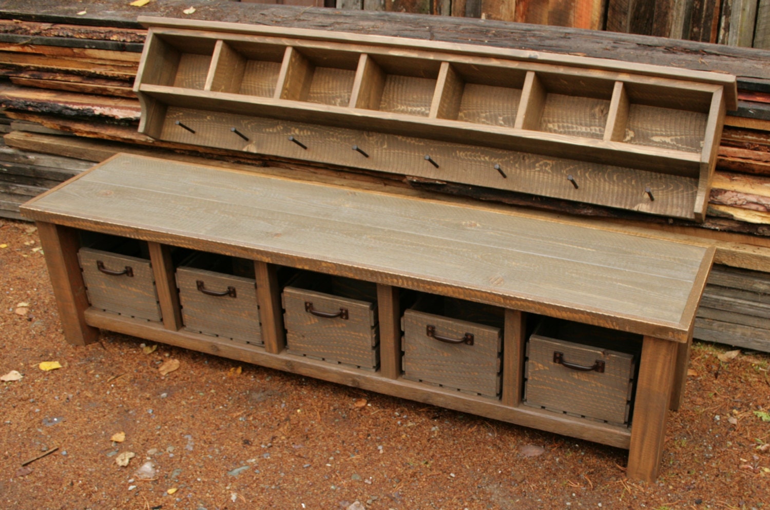 Rustic Reclaimed Bench & Shelf Cubby Set Etsy