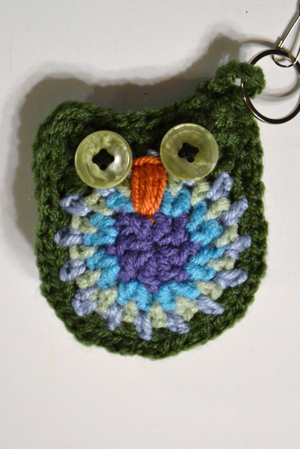 Crochet Owl Keychain Blue Green Purple Stocking by LittlestSister