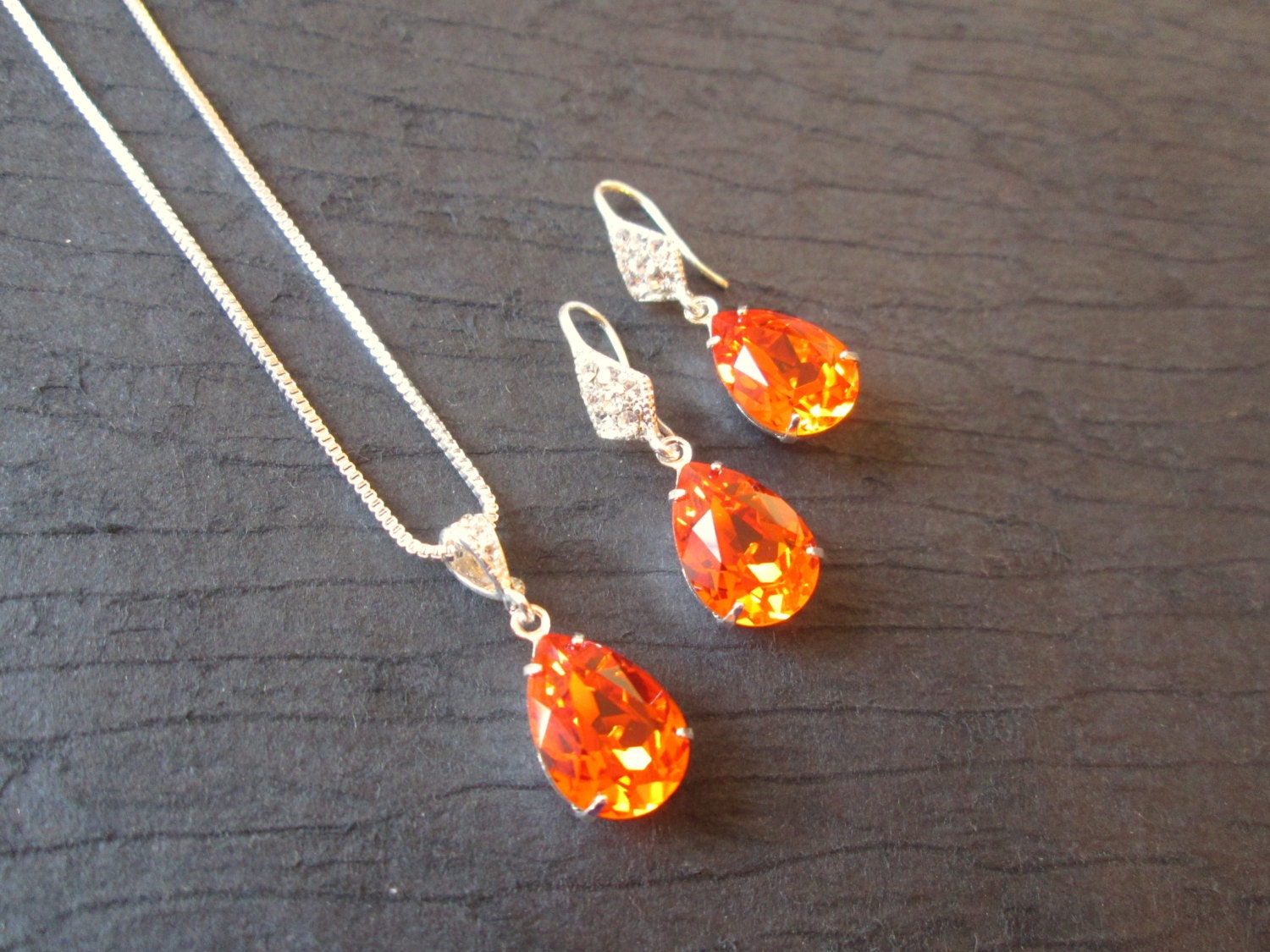 Crystal Bridesmaid Jewelry/ Tangerine Swarovski Crystal