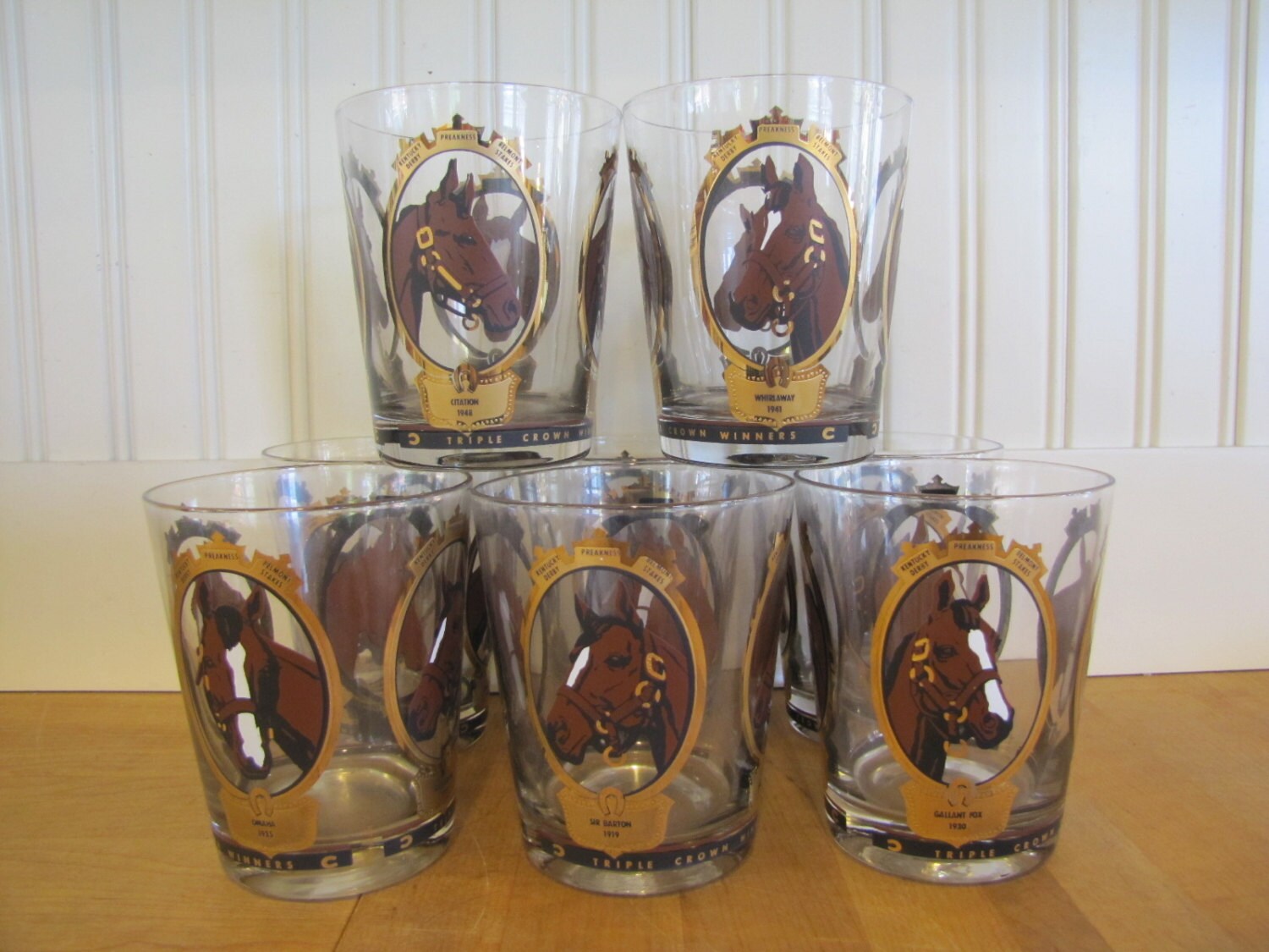 Vintage Triple Crown Winners Horse Rocks Glasses Horse