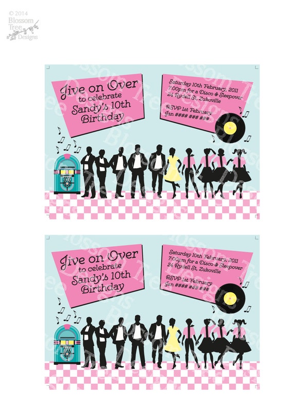 1950's Party Invitation Grease Inspired Pink Ladies
