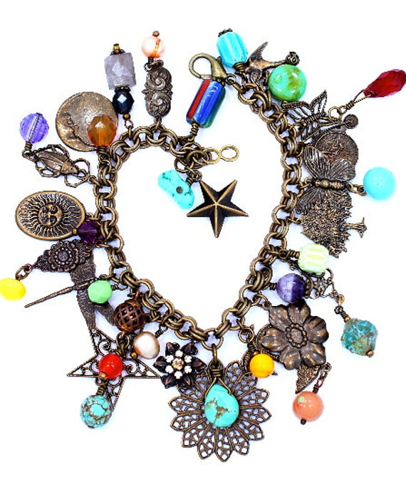 Items similar to Antiqued brass charm bracelet on Etsy