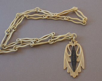 ART DECO Egyptian Revival Celluloid Pendant Necklace 20s Vintage