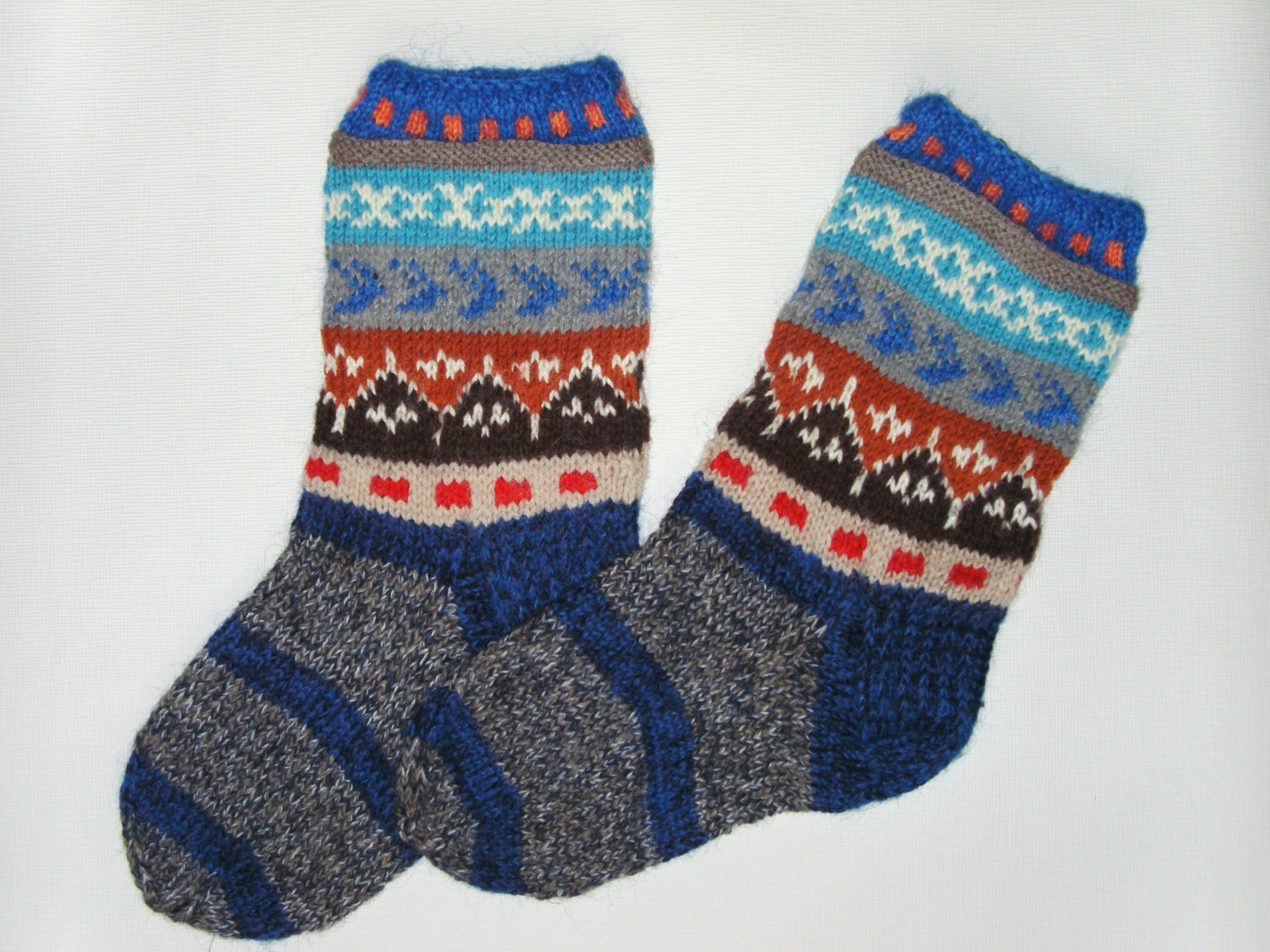 Hand Knitted Wool Socks For Men-Colorful Wool by Billeshop on Etsy