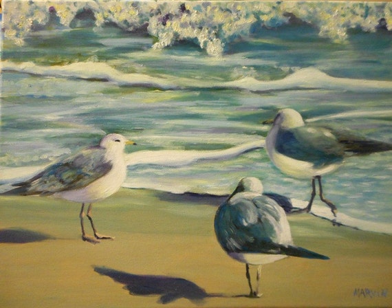 Seagulls On The Beach original oil painting by MARVINSTUDIO