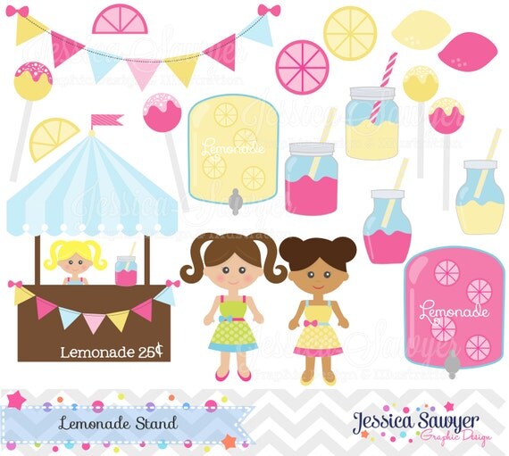 INSTANT DOWNLOAD, mason jar lemonade stand clip art, lemon clipart, commercial use, invitation, graphic, summer design Il_570xn