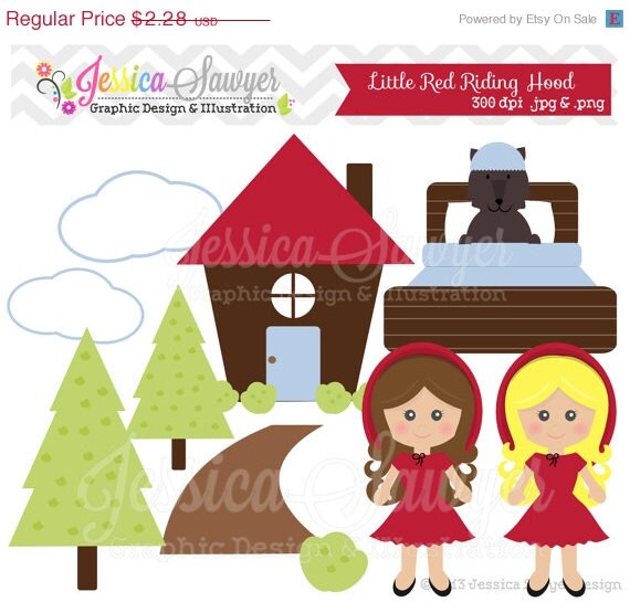 50% OFF - CLEARANCE, red riding hood clipart, story book clip art, for invitations, graphic design, scrapbooking Il_570xn