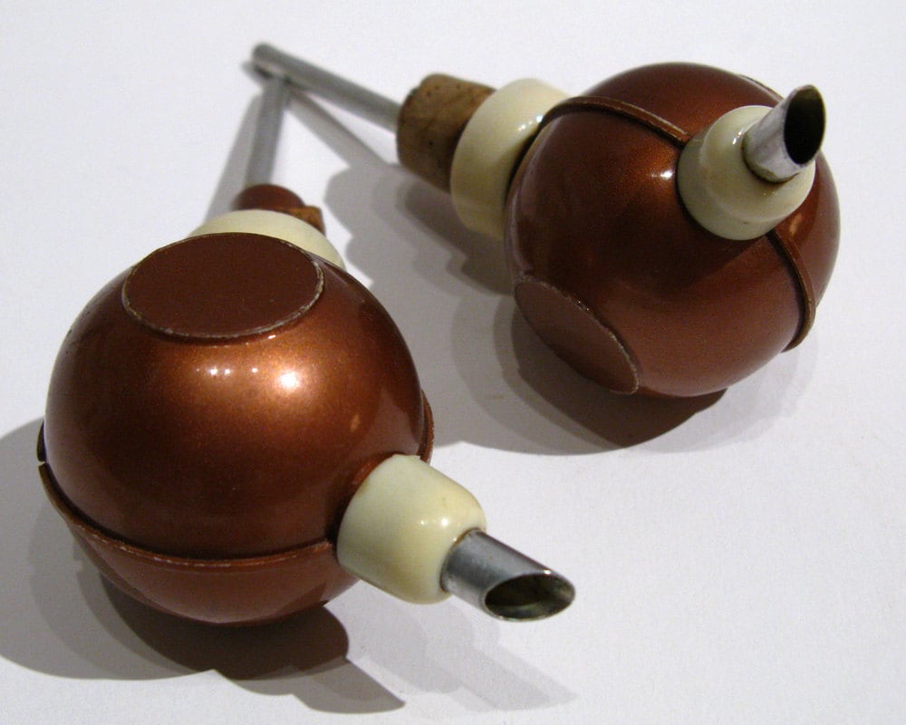 Vintage Copper Globe Liquor Bottle Pour Spouts / Set of 2 / Retro