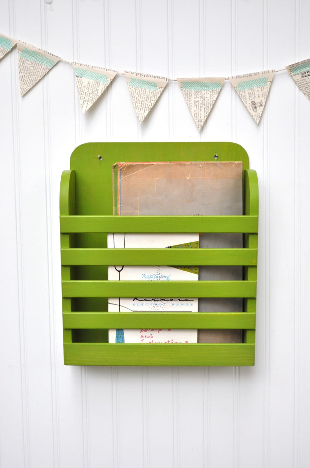 Small Wood Rustic Hanging Magazine Rack Menu Holder Bright