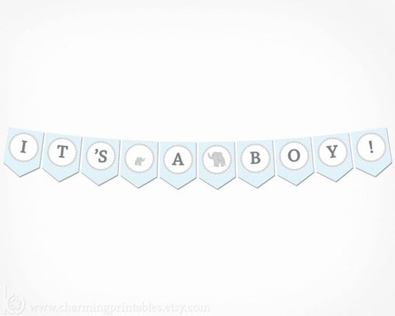 Blue Elephant Baby Shower Banner - PRINTABLE DIY Instant Download - Blue Gray It's a Boy Banner Elephant Safari Jungle Baby Shower Decor Il_570xn
