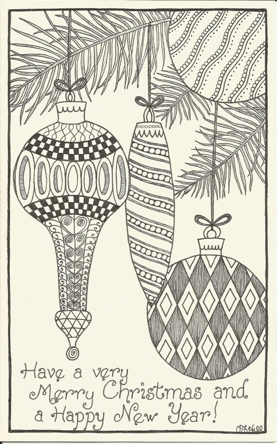 Items similar to Zendoodle Ornaments Christmas Card by PLHill on Etsy