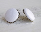 White Stud Earrings , Simple Studs , Linen Stud Earrings , Minimalist Stud Earrings , Wedding Stud Earrings , Post Button earrings