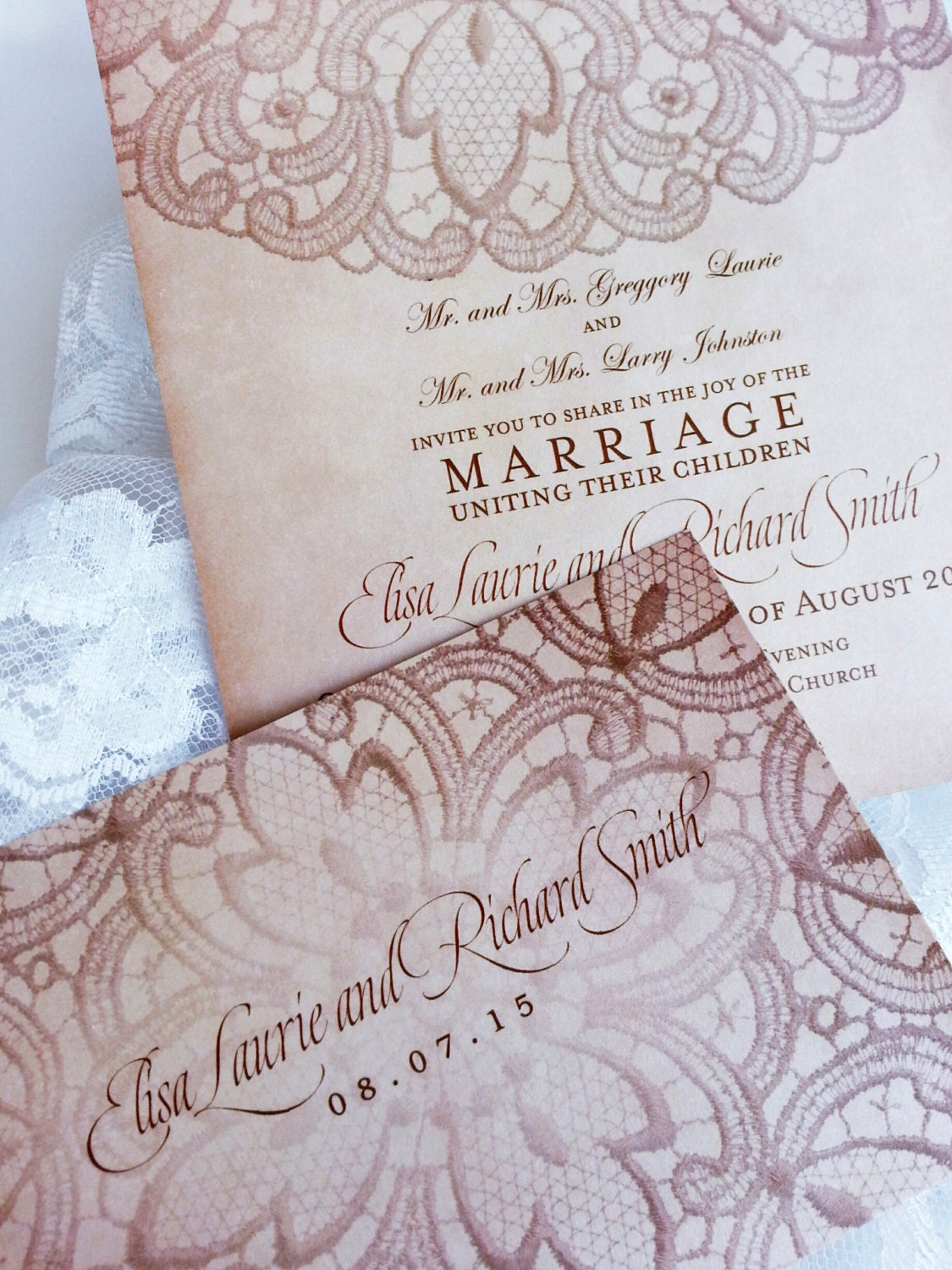 Elegant Lace Wedding invitations – Classic Lace rustic wedding invites