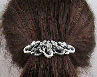 Steampunk Mermaids French Barrette 80mm Sterling Silver Ox finish
