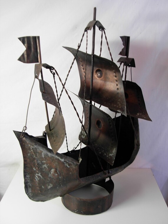 Vintage Metal Ship Nautical Decor Large Pirate Ship