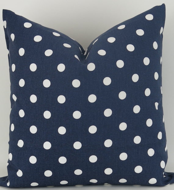 Navy and White Polka Dot Pillow Cover 28x28 by DeliciousPillows