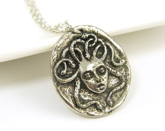 Medusa Necklace, Silver Medusa Pendant, Snake Serpent Charm with Chain Greek Mythology Jewelry |GS1-15