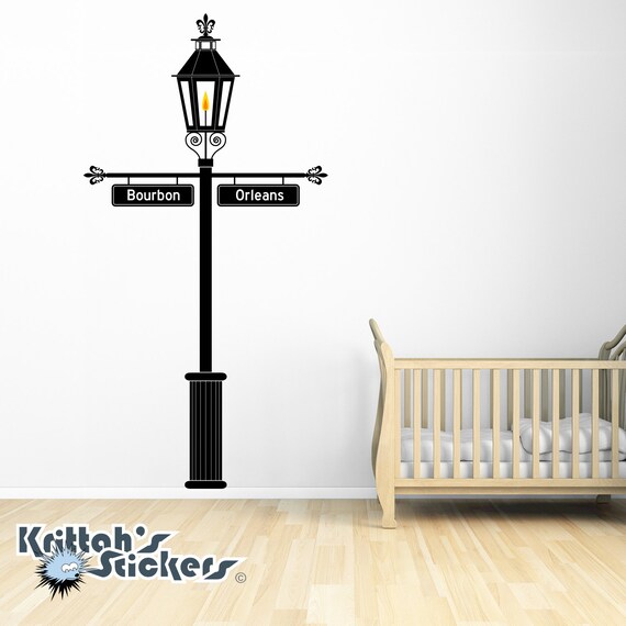 Gas Lamp Post with Customizable Street Signs Vinyl Wall Decal K520