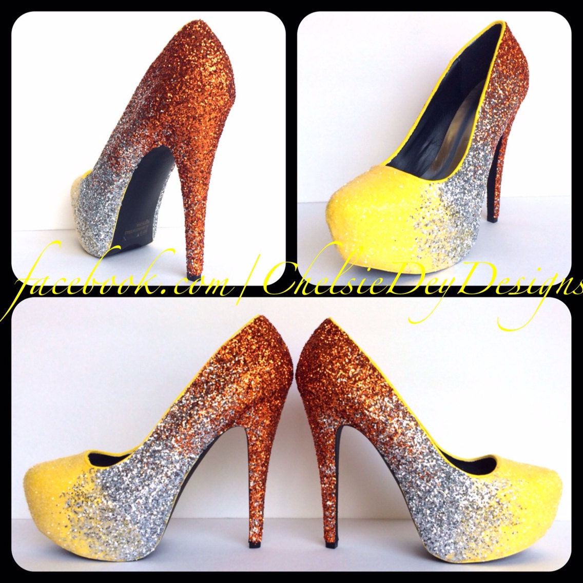 Glitter High Heels Orange Silver Yellow by ChelsieDeyDesigns