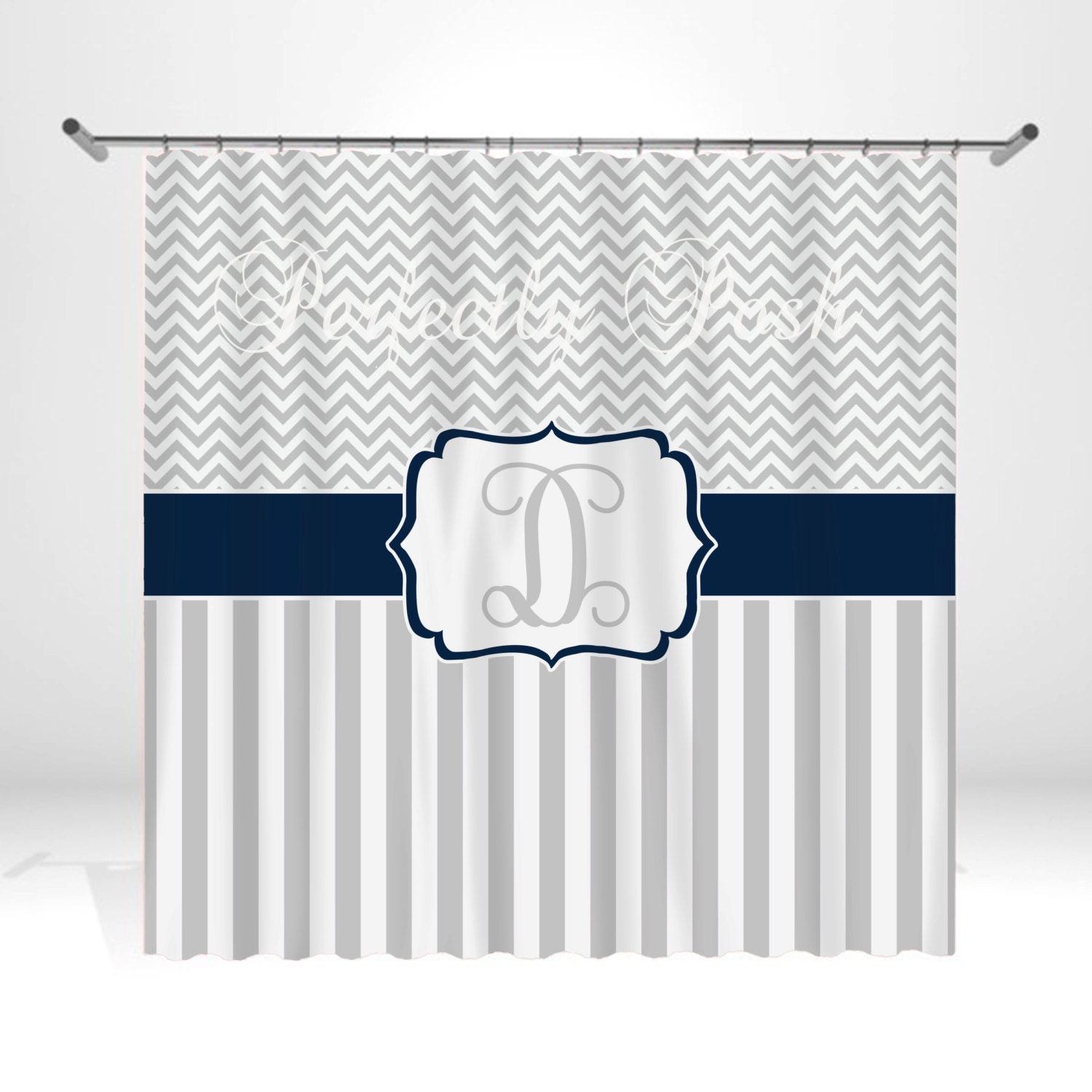 Grey and NavyPersonalized Custom Shower Curtain Monogram with
