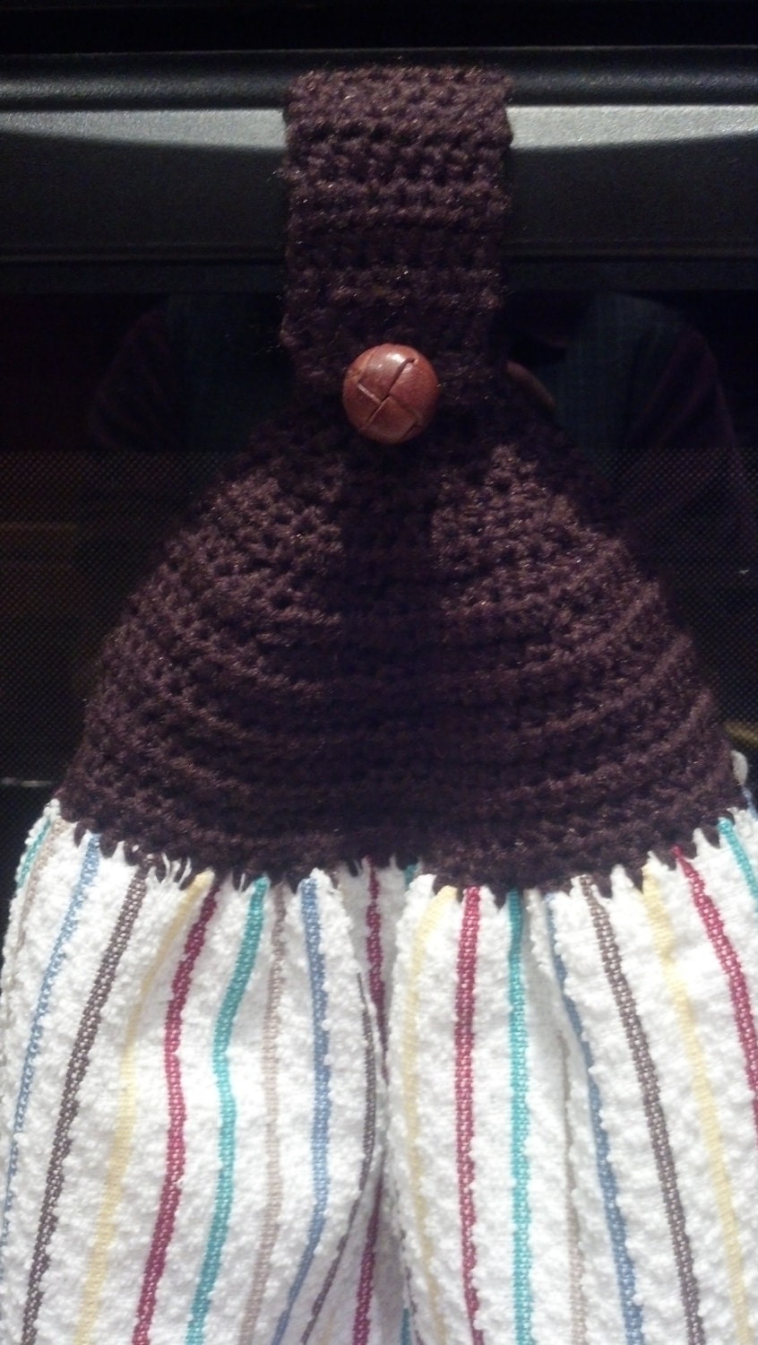 Crocheted hanging dish towel by ShenandoahYarns on Etsy