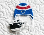 BABY HOCKEY HAT Helmet and Skates Royal Ranger Blue, Red, White with Grey Stick/Puck on Front Size Preemie, Newborn, 0-3 up to 3 Months