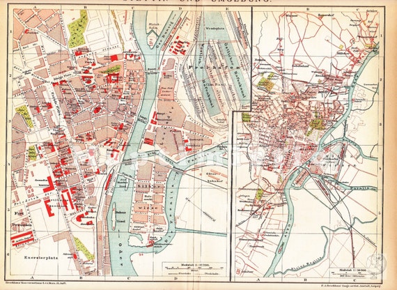 1898 City Map of Stettin Prussia present Szczecin Poland