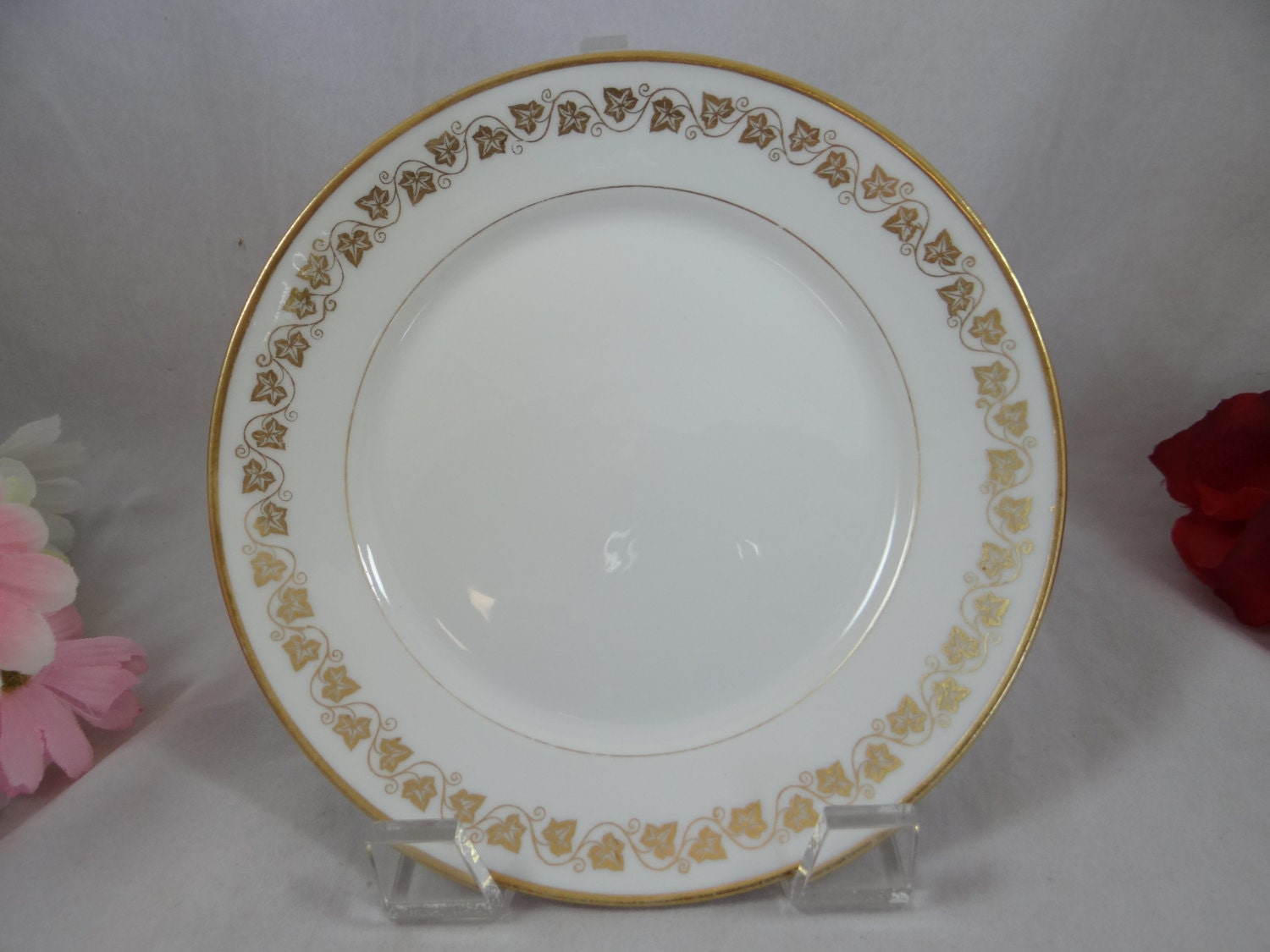 Vintage GDA Limoges France White and Gold Bread and Butter