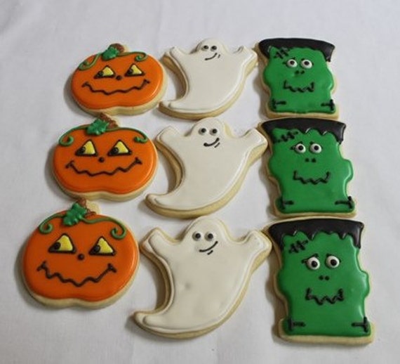 HALLOWEEN MIX 1 Dozen 12 Decorated Sugar Cookies Monster