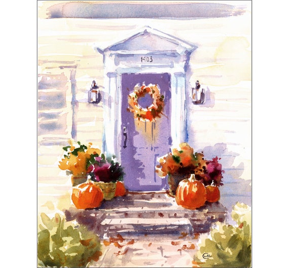 Happy Thanksgiving Original Watercolor Painting Fall