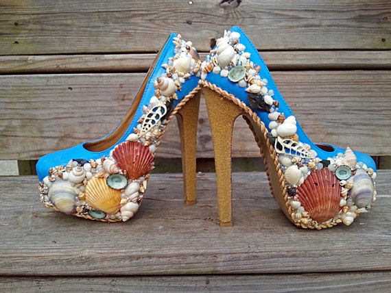 Beach Inspired Beach Themed High Heel Shoes by MacklinsMurals