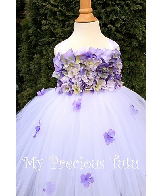 Lavender Hydrangea flower girl tutu dress, Tulle flower girl dress 