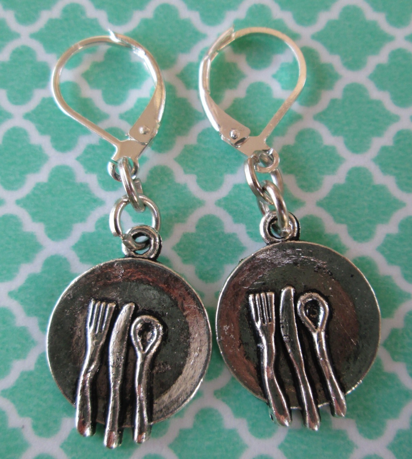 Plate with Utensils Charm Earrings Kitchen Earrings Plate