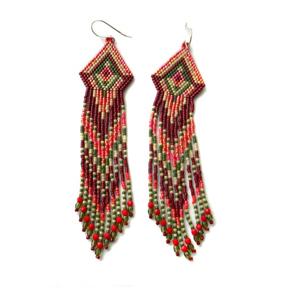 Colorful ethnic style seed bead earrings by Anabel27shop on Etsy