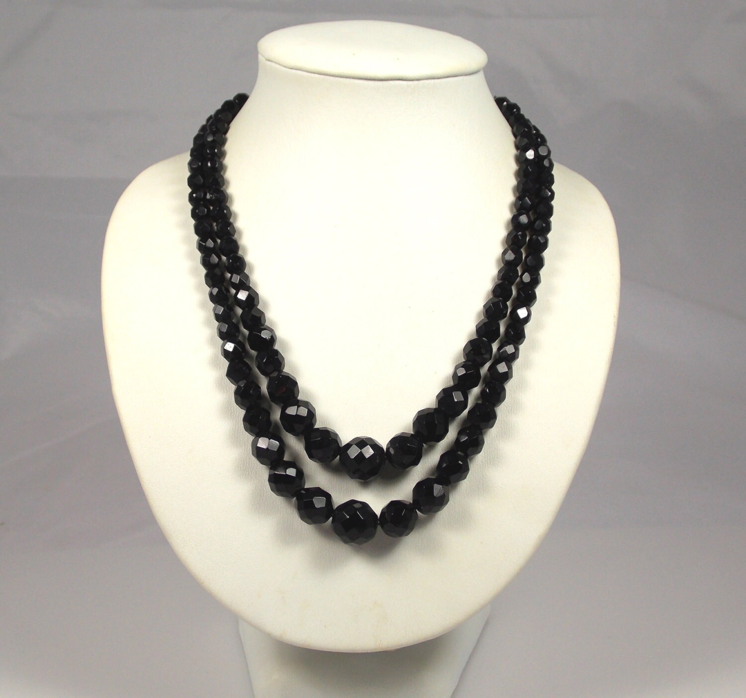 Vintage Two Strand Black Graduated Glass Necklace Laguna