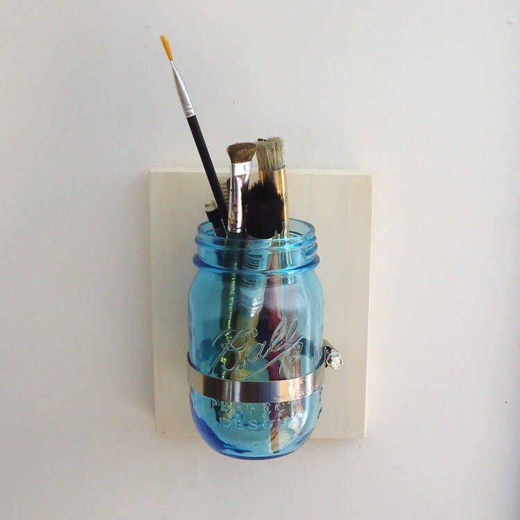 mason jar wall vase bathroom organizer wood jar by masonjardecor