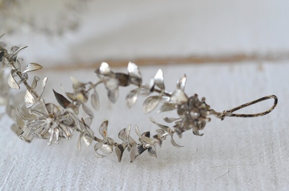 Silver Leaf Crown Antique German Wedding Wreath Silver Metal