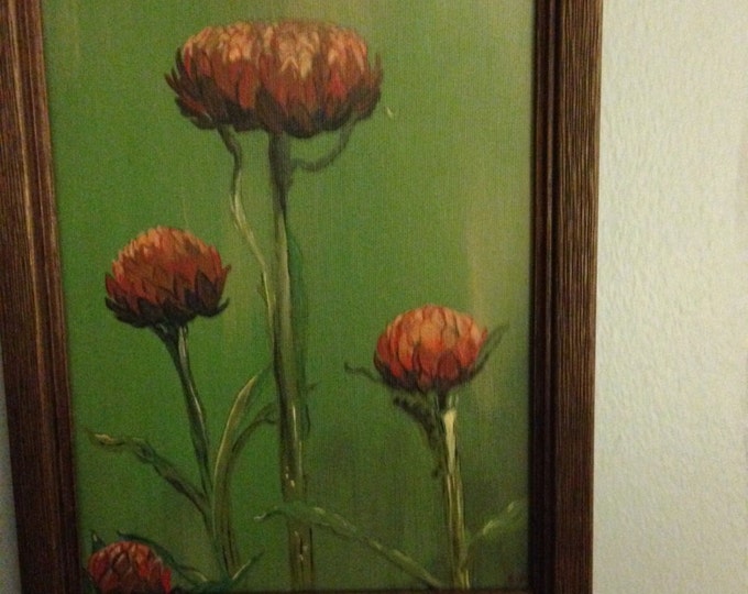 Garden Mums - 8 x 10 acrylic in a 8 x 10 Wood Frame