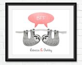SLOTH Best Friend Print BFF Personalized Gift for Sister Best Friend Gift Animal Wall Art Red Home Decor - Digital Printable or Art Print SLOTH Best Friend Print BFF Personalized Gift for Sister Best Friend Gift Animal Wall Art Red Home Decor - Digital Printable or Art Print